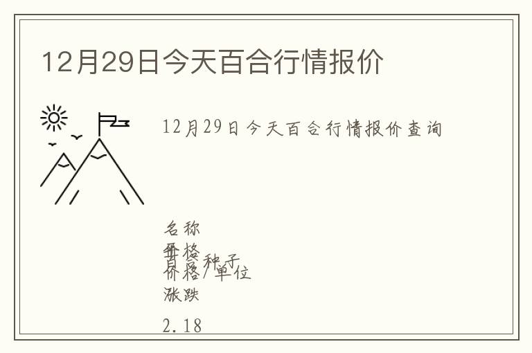 12月29日今天百合行情報(bào)價(jià)