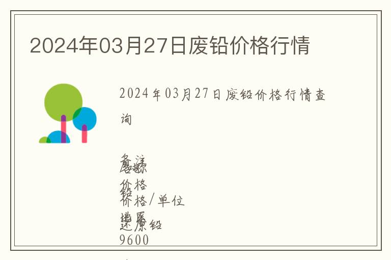 2024年03月27日廢鉛價(jià)格行情