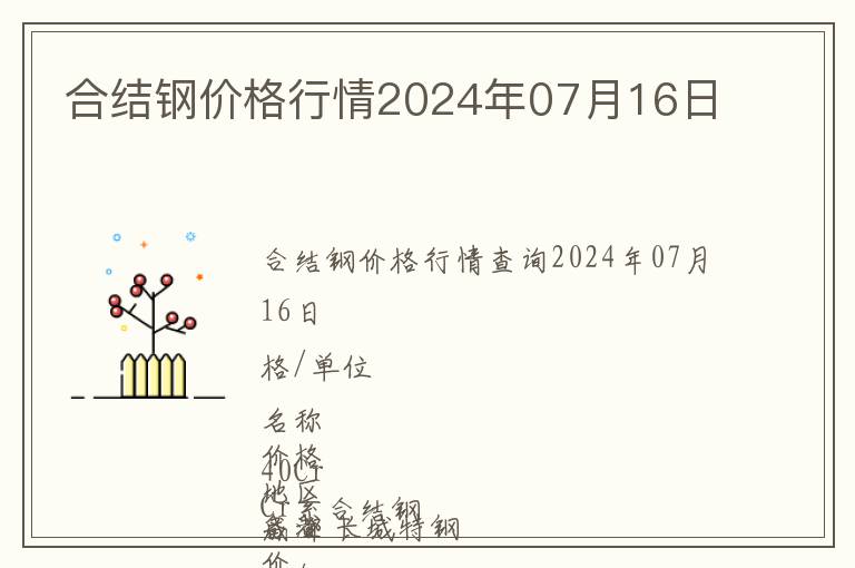 合結(jié)鋼價(jià)格行情2024年07月16日