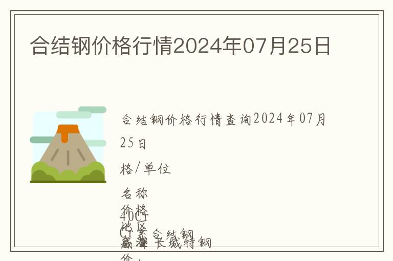 合結(jié)鋼價(jià)格行情2024年07月25日