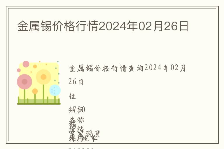 金屬錫價(jià)格行情2024年02月26日