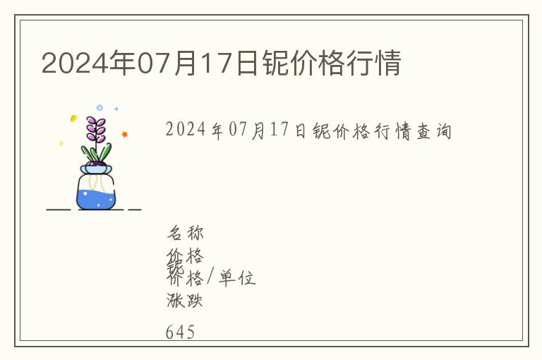 2024年07月17日鈮價(jià)格行情