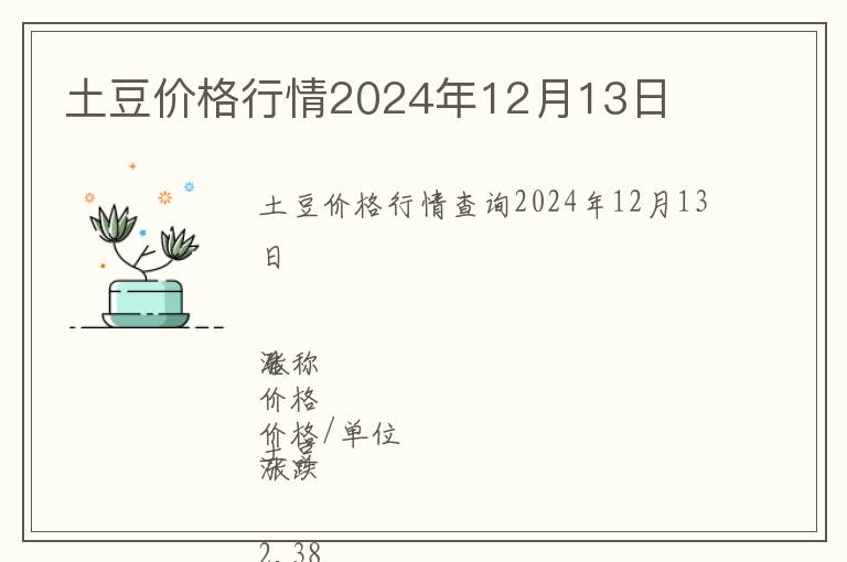 土豆價(jià)格行情2024年12月13日