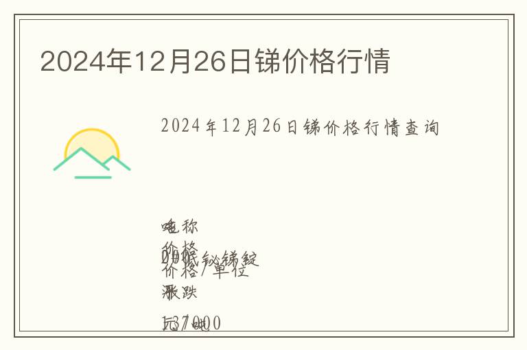 2024年12月26日銻價(jià)格行情