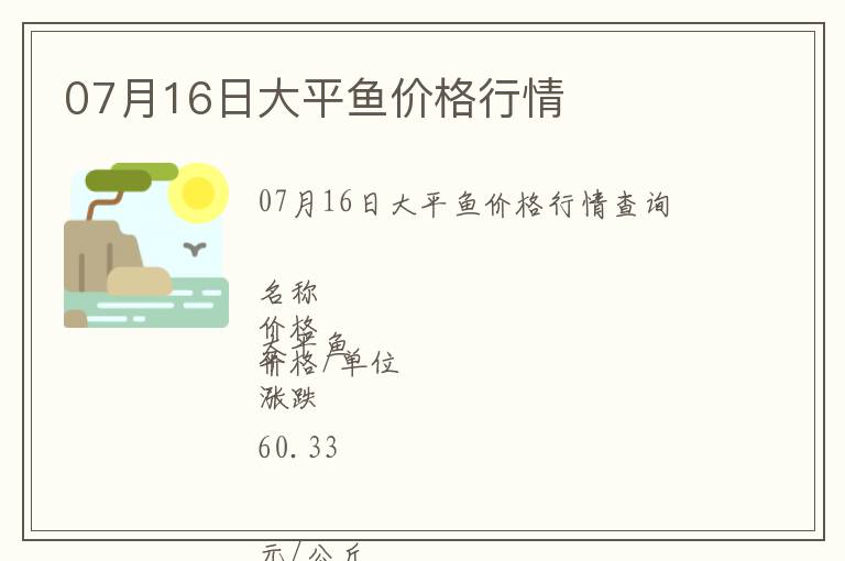 07月16日大平魚價格行情