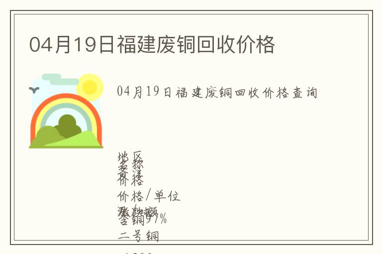 04月19日福建廢銅回收價(jià)格