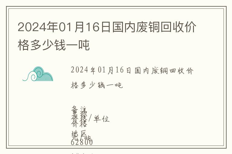 2024年01月16日國內(nèi)廢銅回收價格多少錢一噸