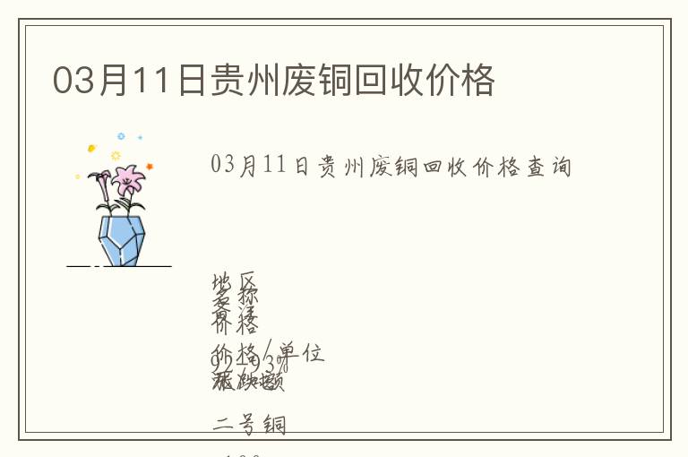 03月11日貴州廢銅回收價(jià)格