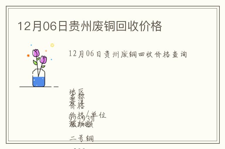 12月06日貴州廢銅回收價(jià)格