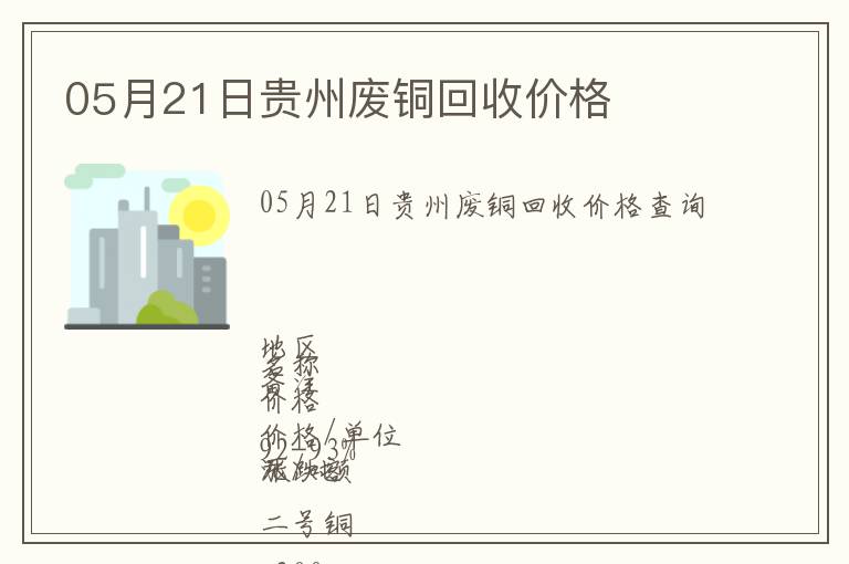 05月21日貴州廢銅回收價(jià)格