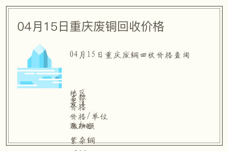 04月15日重慶廢銅回收價(jià)格