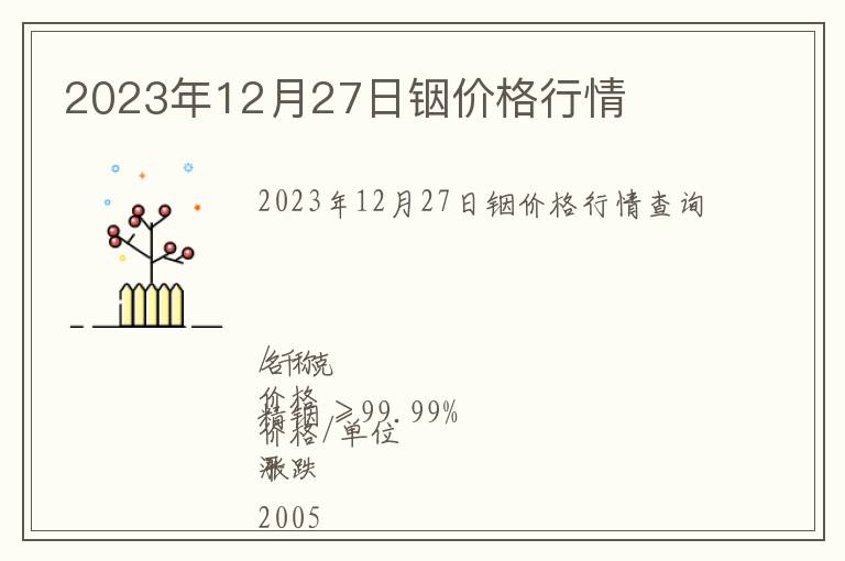 2023年12月27日銦價格行情