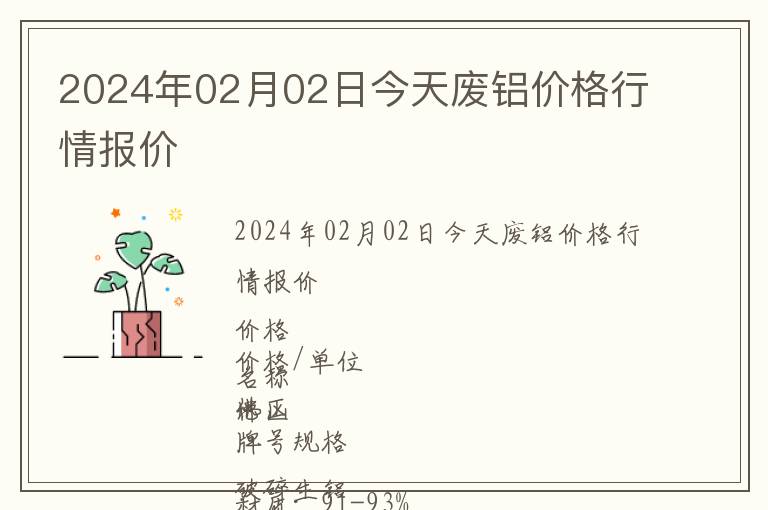 2024年02月02日今天廢鋁價(jià)格行情報(bào)價(jià)