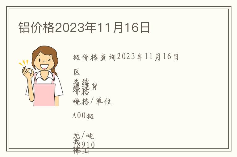 鋁價(jià)格2023年11月16日