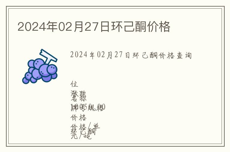 2024年02月27日環己酮價格