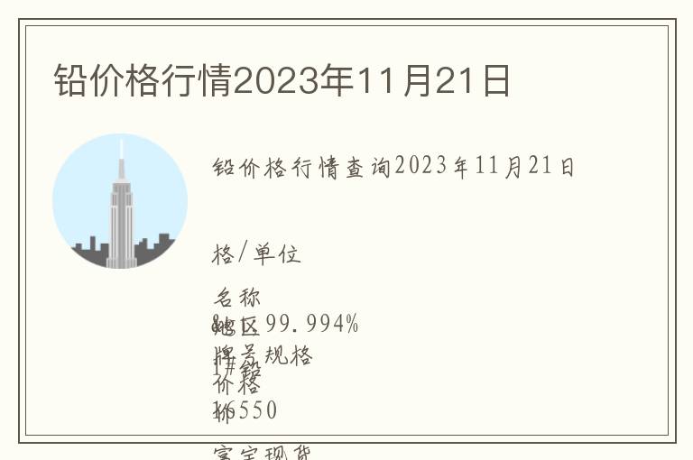 鉛價(jià)格行情2023年11月21日