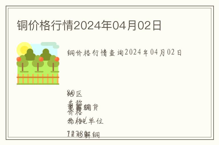 銅價(jià)格行情2024年04月02日