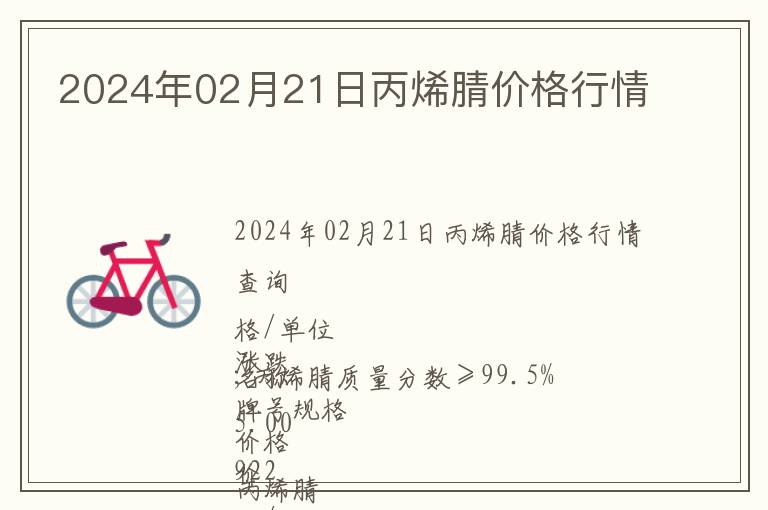 2024年02月21日丙烯腈價格行情