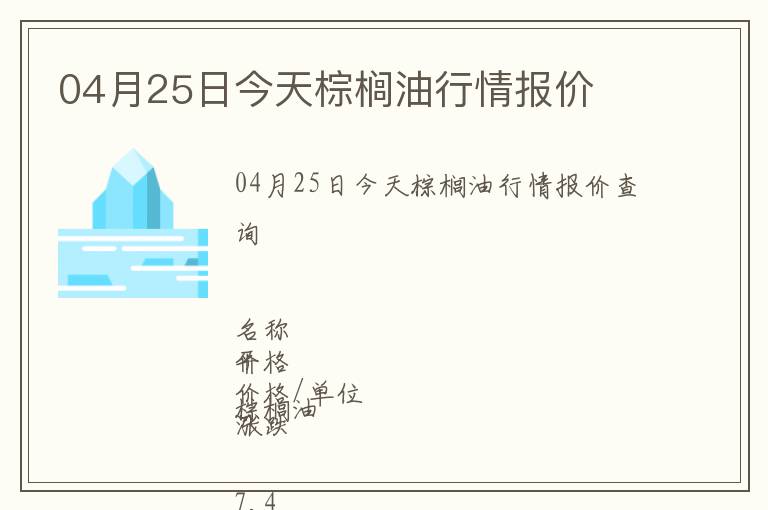 04月25日今天棕櫚油行情報價
