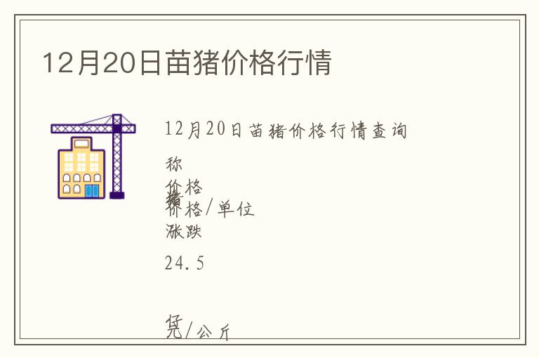 12月20日苗豬價(jià)格行情